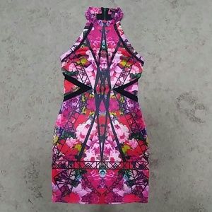 Pink flower pattern mini dress